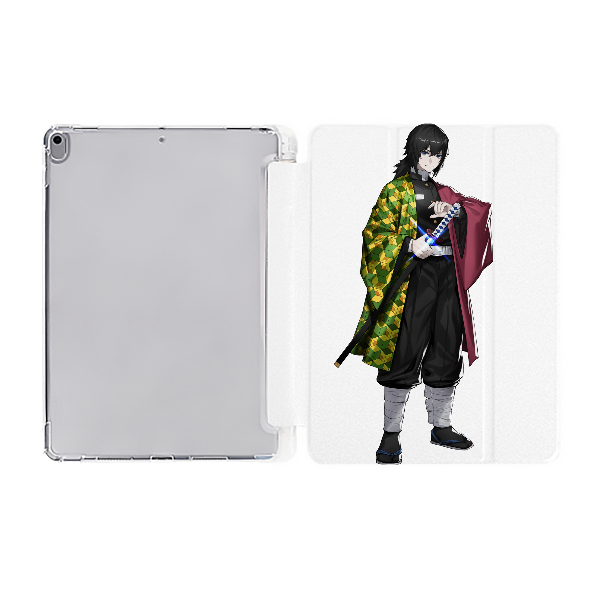 （画像用） 鬼滅の刃（きめつのやいば）水柱-冨岡 義勇／とみおか ぎゆう Tomioka Giyuu IPad ケース ペン収納付き 三つ折りスタンド PUレザー×シリコン 対応機種9.5/10.5/10.9インチ